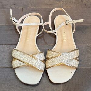 Anthroplogie Metallic Gold and Cream Sandals